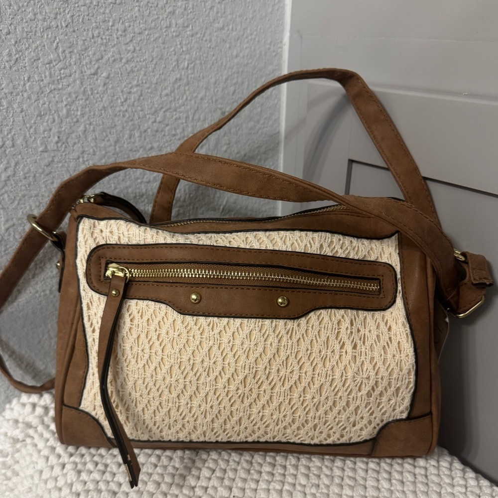Minicci Brown and Cream Crochet Women's Handbag